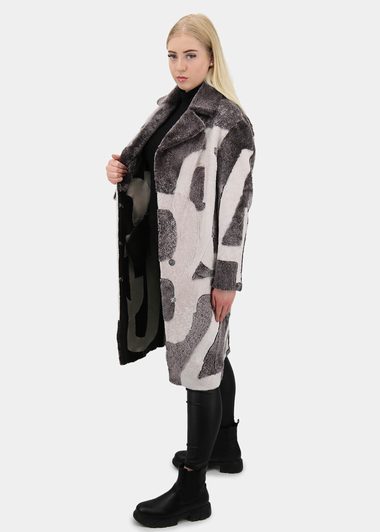 Płaszcz kożuchowy damski Shearling z jagnięcej skóry - ED-03 Brązowy